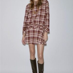 ZARA Plaid Long-Sleeve Dress